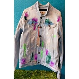 Spark Men's Light Wash Denim Blue Jean Jacket ARTIST edition Paint Size Large